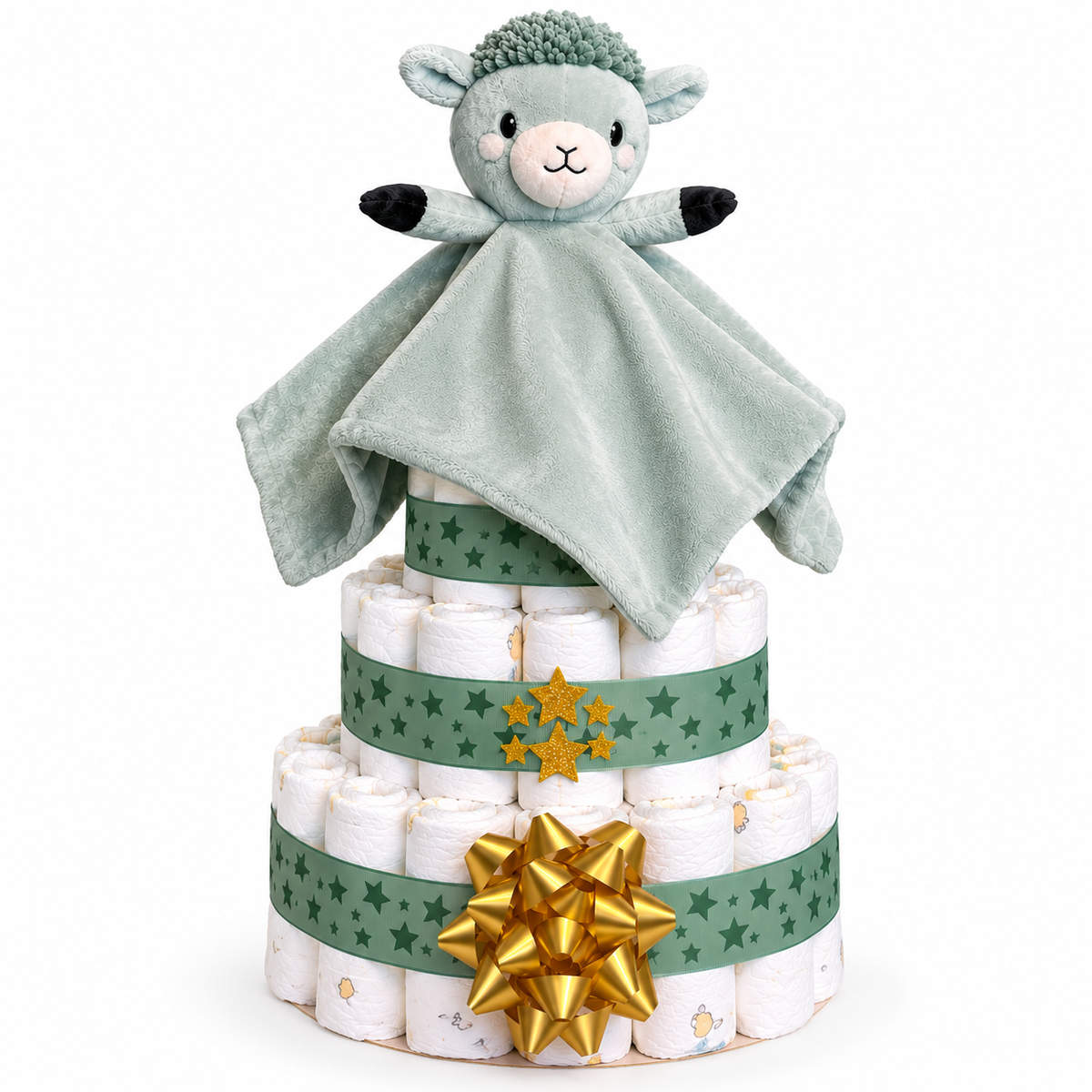 rüne Windeltorte mit Kuscheltuch als personalisiertes Geschenk zur Geburt